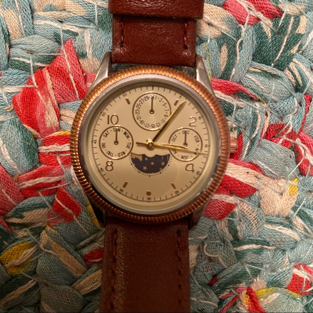 Stars and moon leather watch
